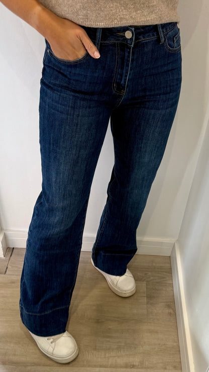 DARK DENIM WIDE LEG HIGH WAISTED JEANS