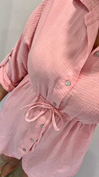 LIGHT CORAL BUTTON-THROUGH DRESS