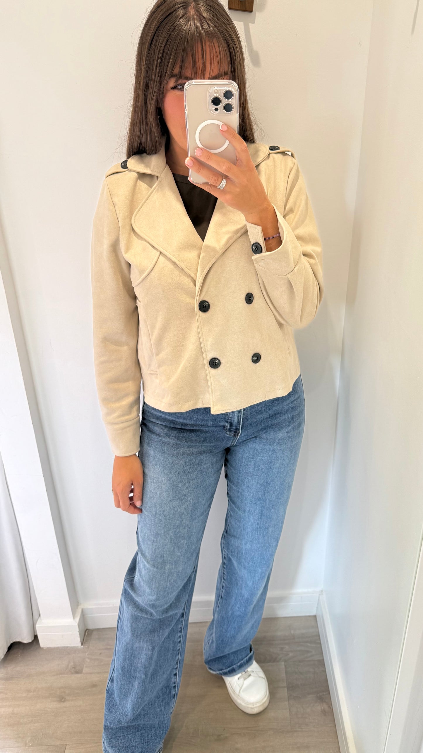 STONE SUEDE-EFFECT BUTTONED JACKET