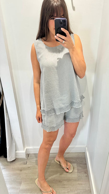 PALE GREY SLEEVELESS LINEN MIX TOP