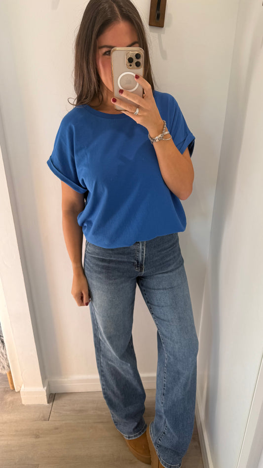 EVERYDAY ROLL SLEEVE TEE - COBALT BLUE