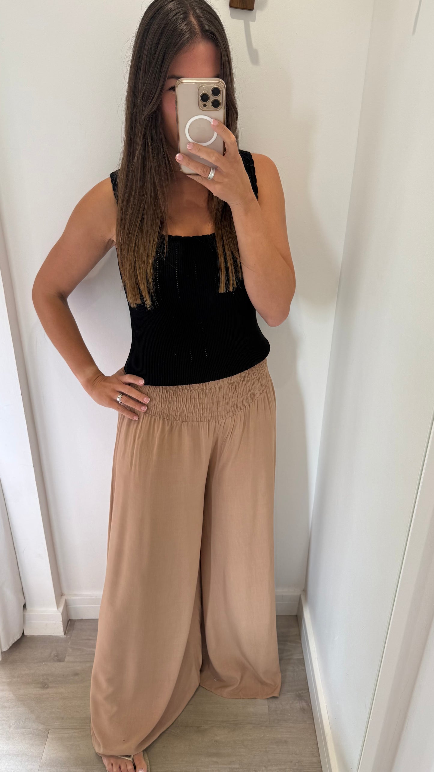 THE EVERYDAY FLOATY WIDE LEG TROUSERS - CAMEL