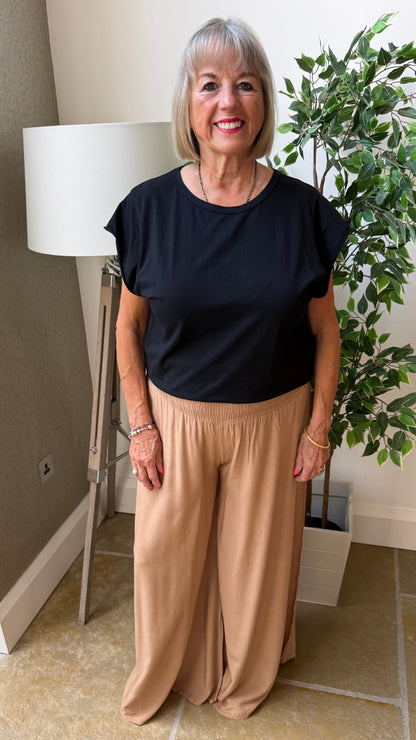 THE EVERYDAY FLOATY WIDE LEG TROUSERS - CAMEL