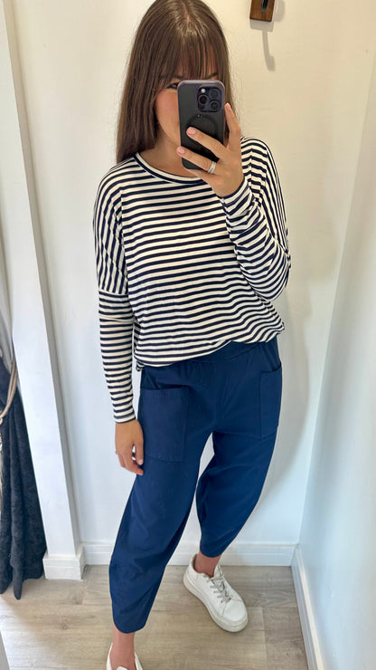 NAVY AND WHITE BRETON STRIPE BATWING TOP