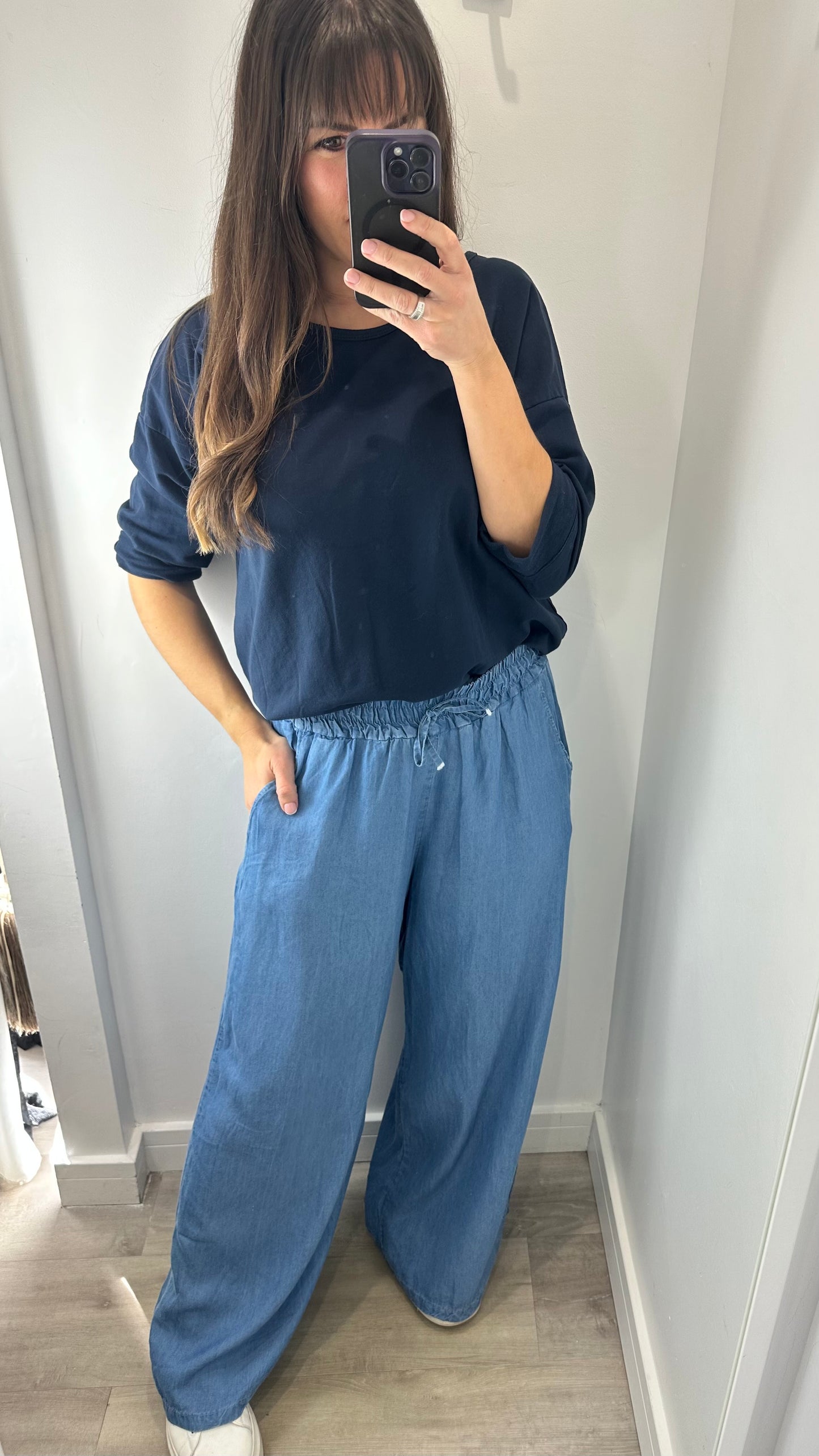 LIGHT BLUE DENIM PALAZZO PANT