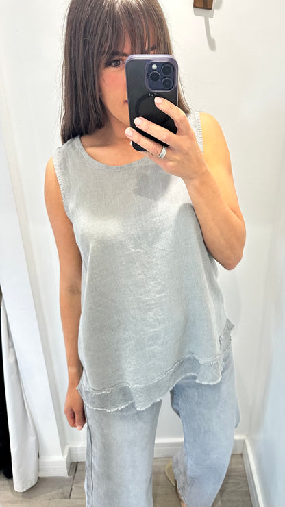 PALE GREY SLEEVELESS LINEN MIX TOP