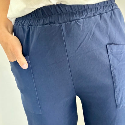 NAVY CROPPED POCKET TROUSERS
