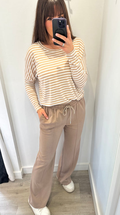 SAND AND WHITE BRETON STRIPE BATWING TOP