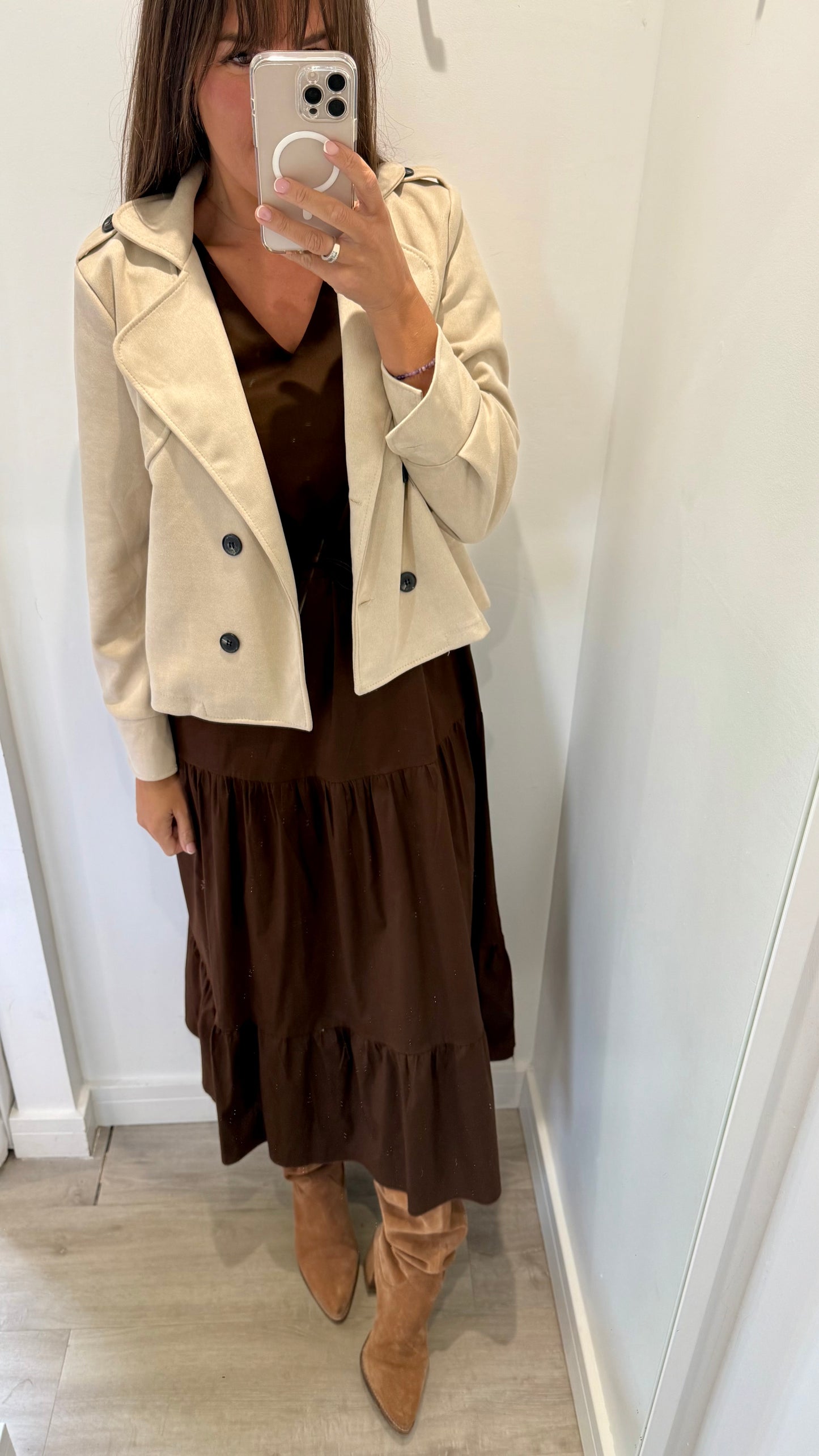 BROWN JET TIERED COTTON MAXI DRESS