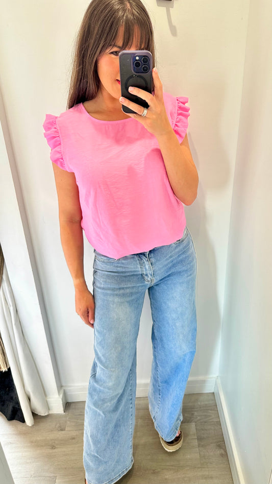 CANDY PINK BUTTON BACK TOP