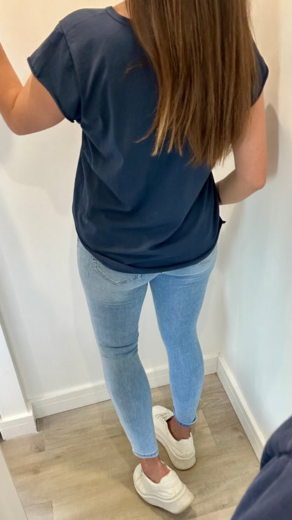 NAVY CAP SLEEVE TEE