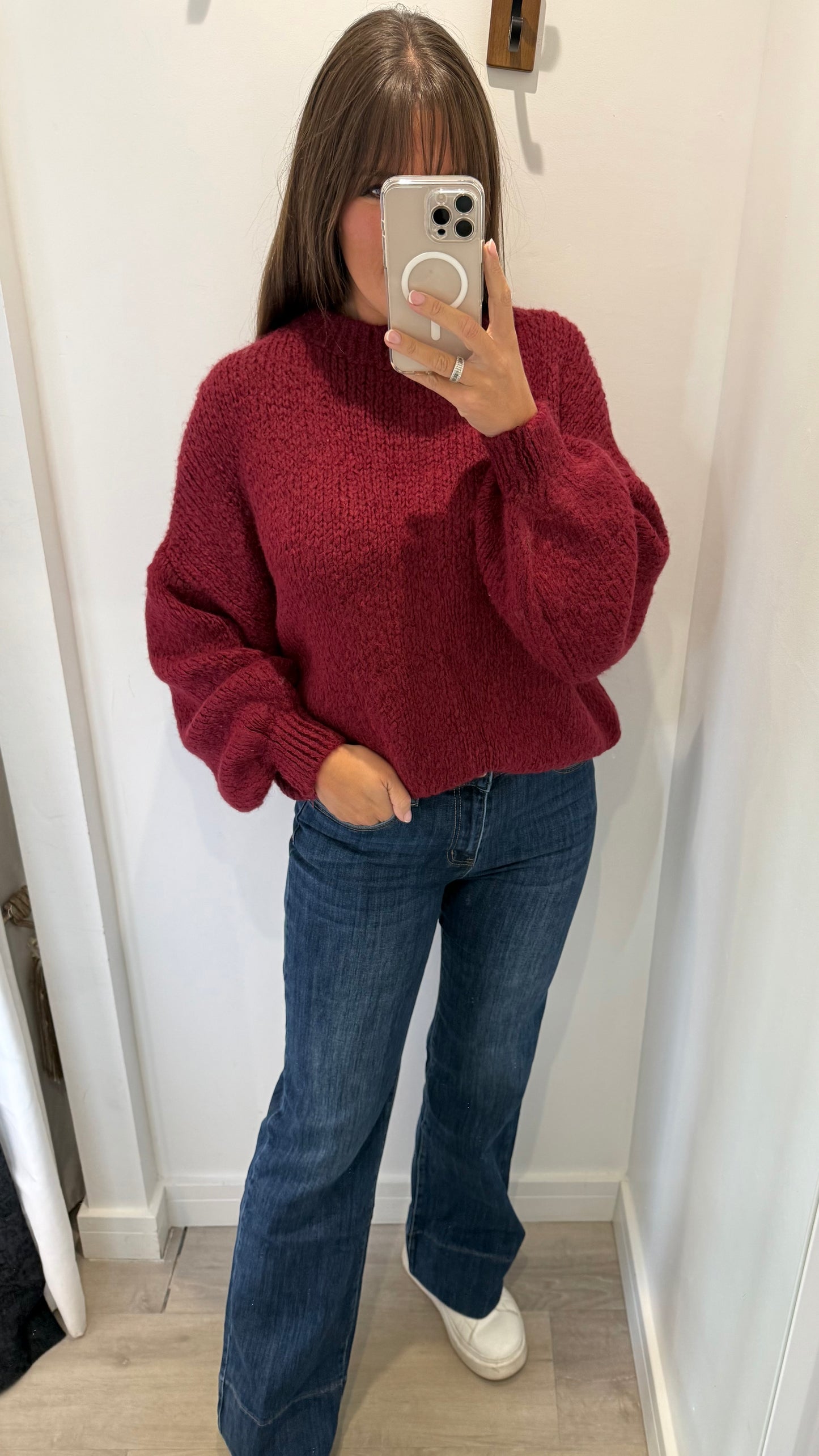 MERLOT BALLOON SLEEVE TEXTURED KNIT JUMPER
