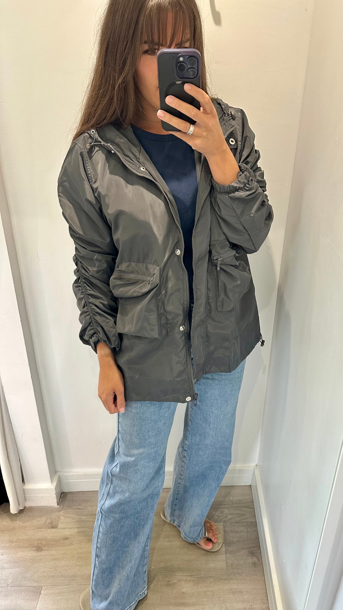 CHARCOAL GREY SHOWERPROOF RAINCOAT