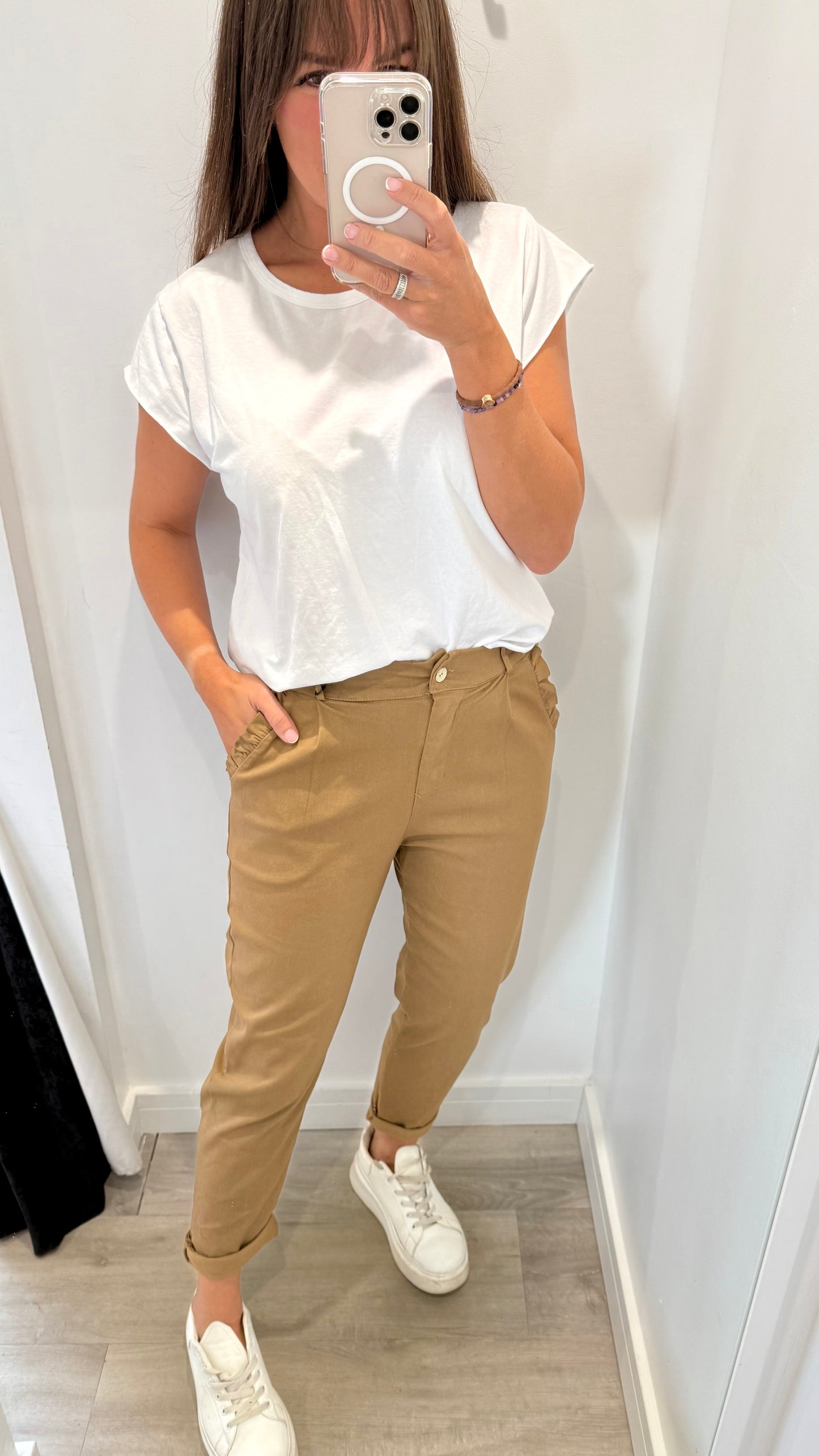 CAMEL CHINO MAGIC PANT WITH FRILL POCKET