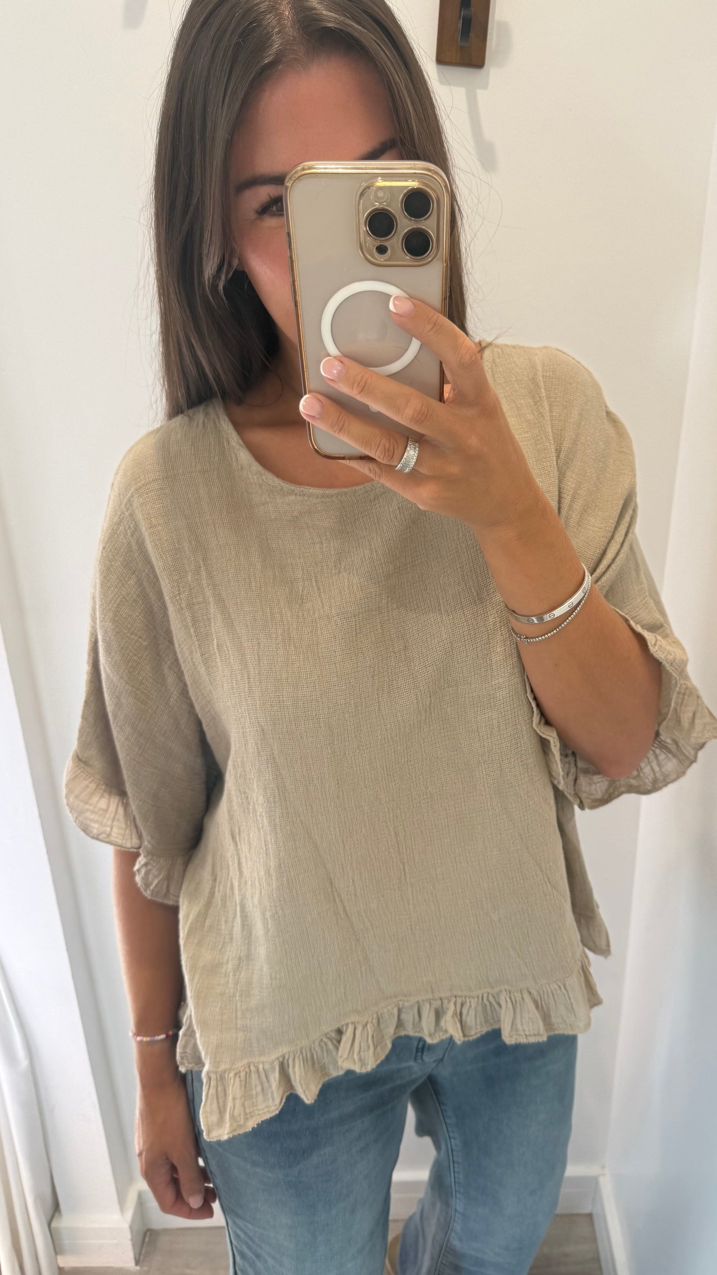 FRILL HEM COTTON TOP – MOCHA