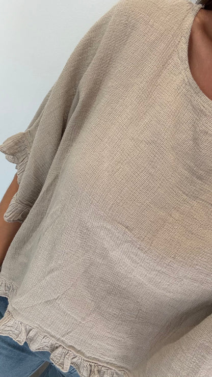 FRILL HEM COTTON TOP – MOCHA