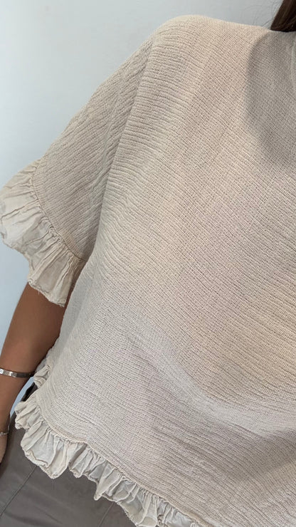 FRILL HEM COTTON TOP – STONE