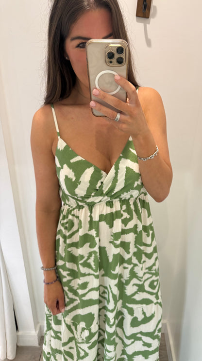 GREEN ABSTRACT MAXI DRESS