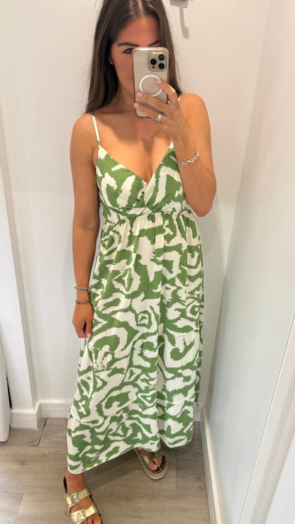 GREEN ABSTRACT MAXI DRESS