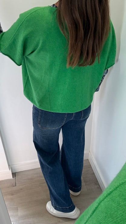 GREEN V-NECK SHORT SLEEVE KNIT