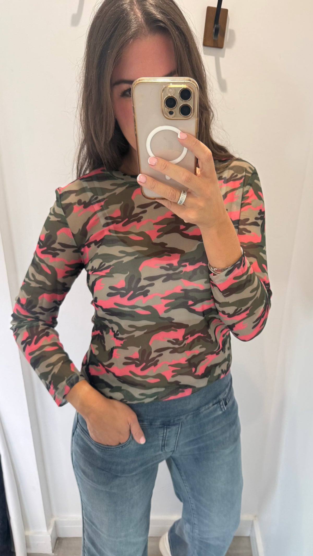 GREEN & PINK CAMO SHEER TOP