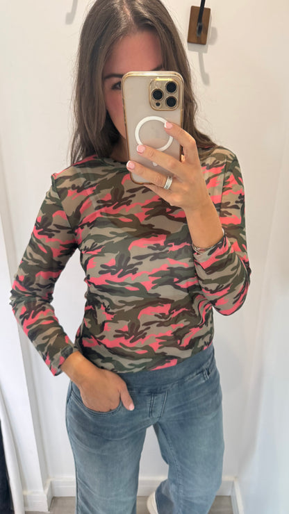 GREEN & PINK CAMO SHEER TOP