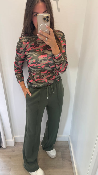 GREEN & PINK CAMO SHEER TOP