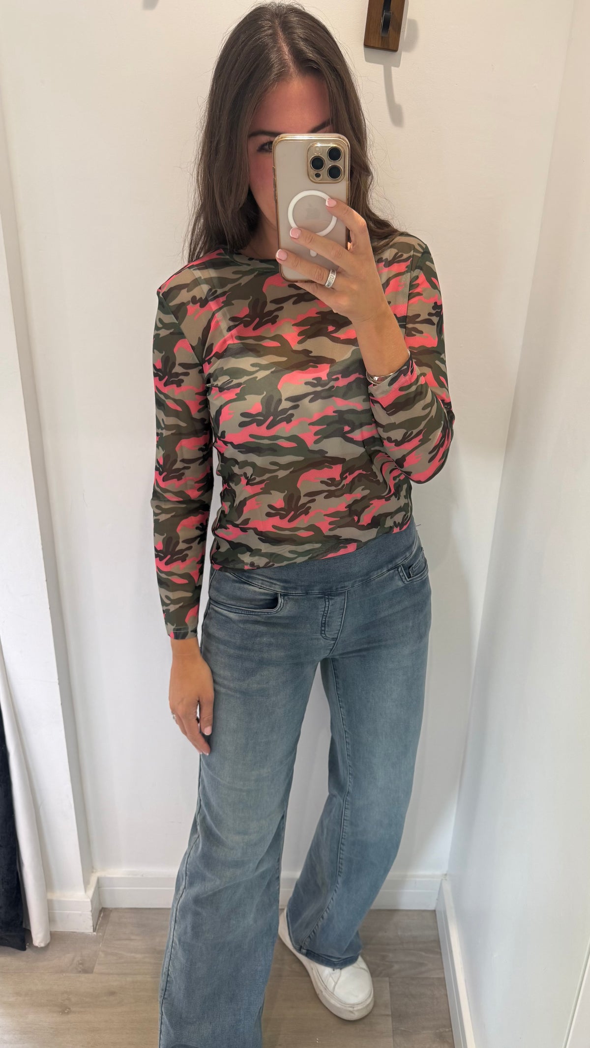 GREEN & PINK CAMO SHEER TOP