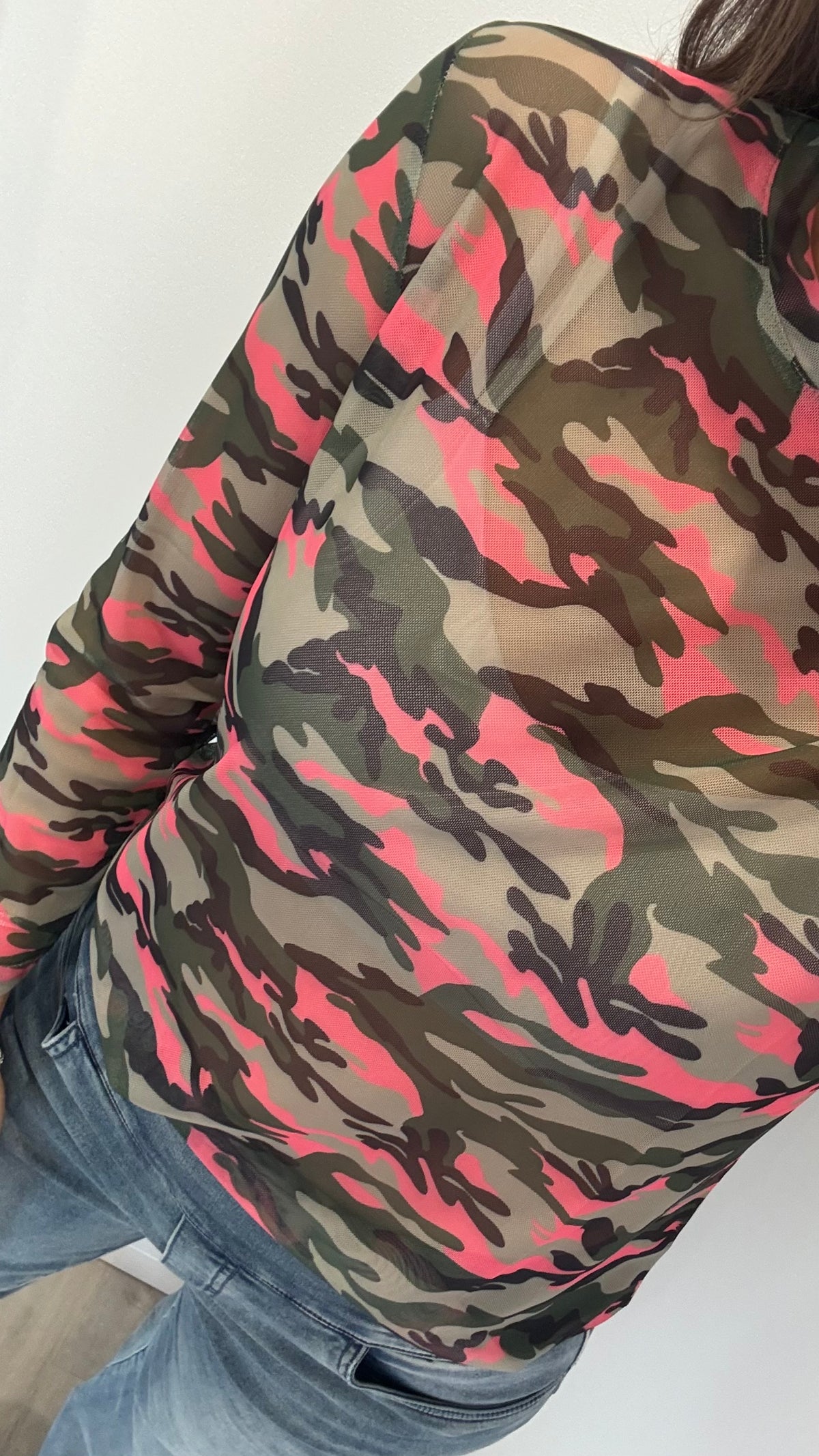 GREEN & PINK CAMO SHEER TOP