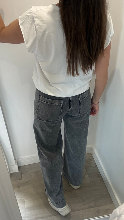 GREY FRONT SEAM WIDE LEG JEANS
