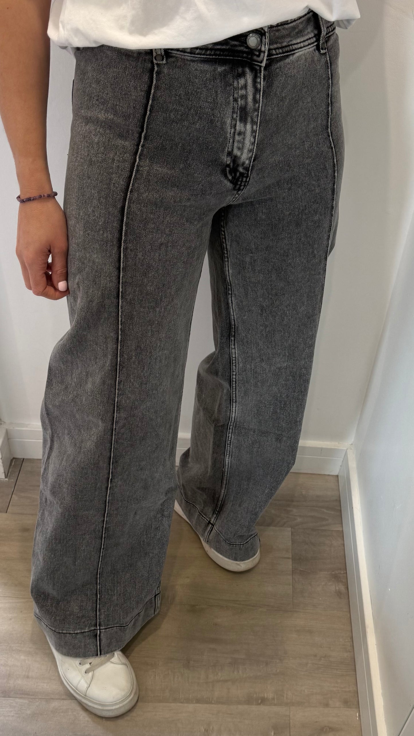 GREY FRONT SEAM WIDE LEG JEANS