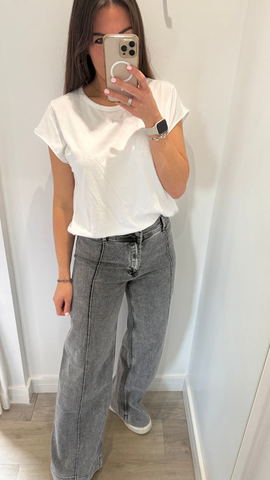 GREY FRONT SEAM WIDE LEG JEANS