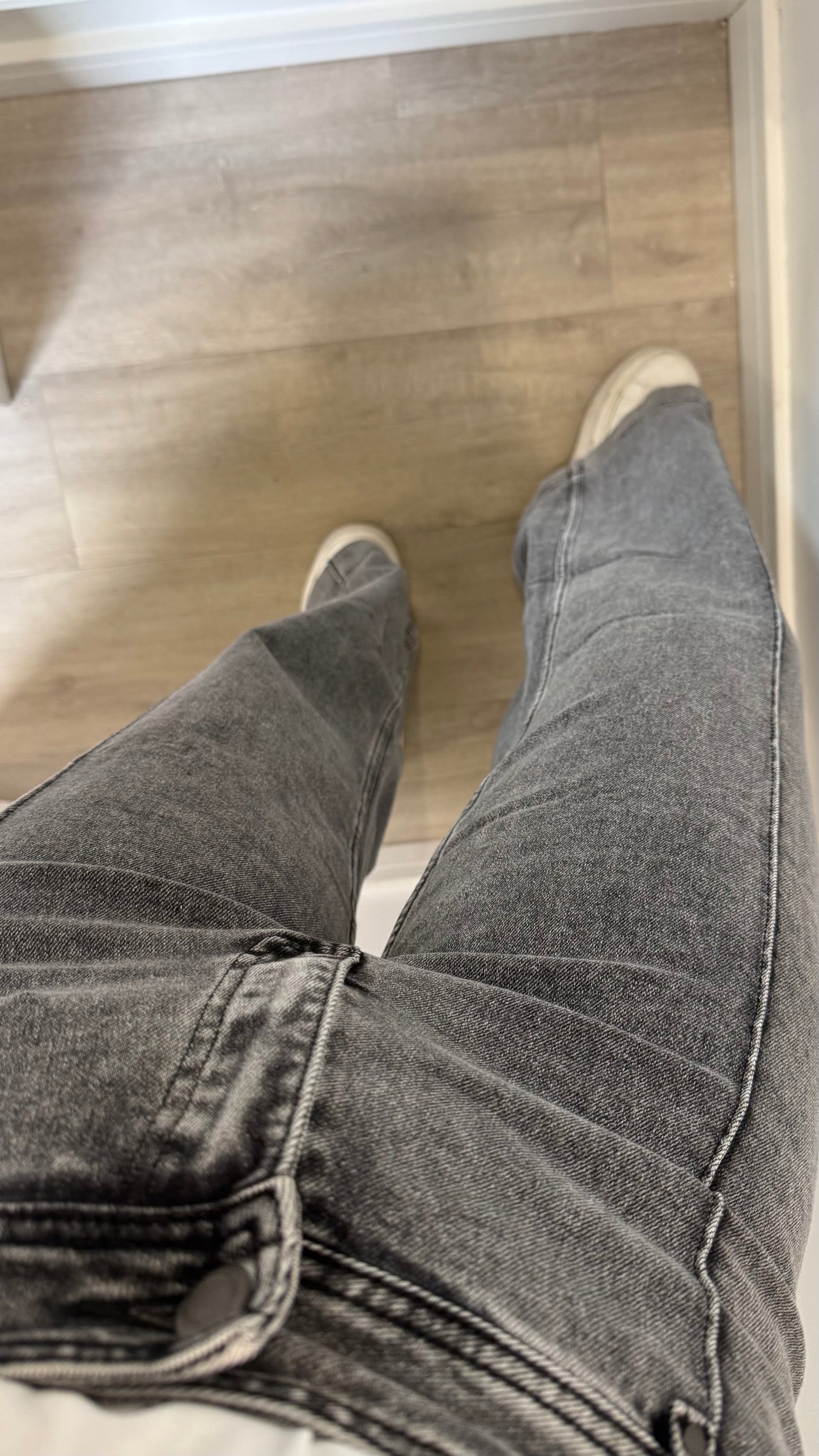 GREY FRONT SEAM WIDE LEG JEANS