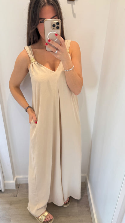 GOLD CLASP NUDE JUMPSUIT