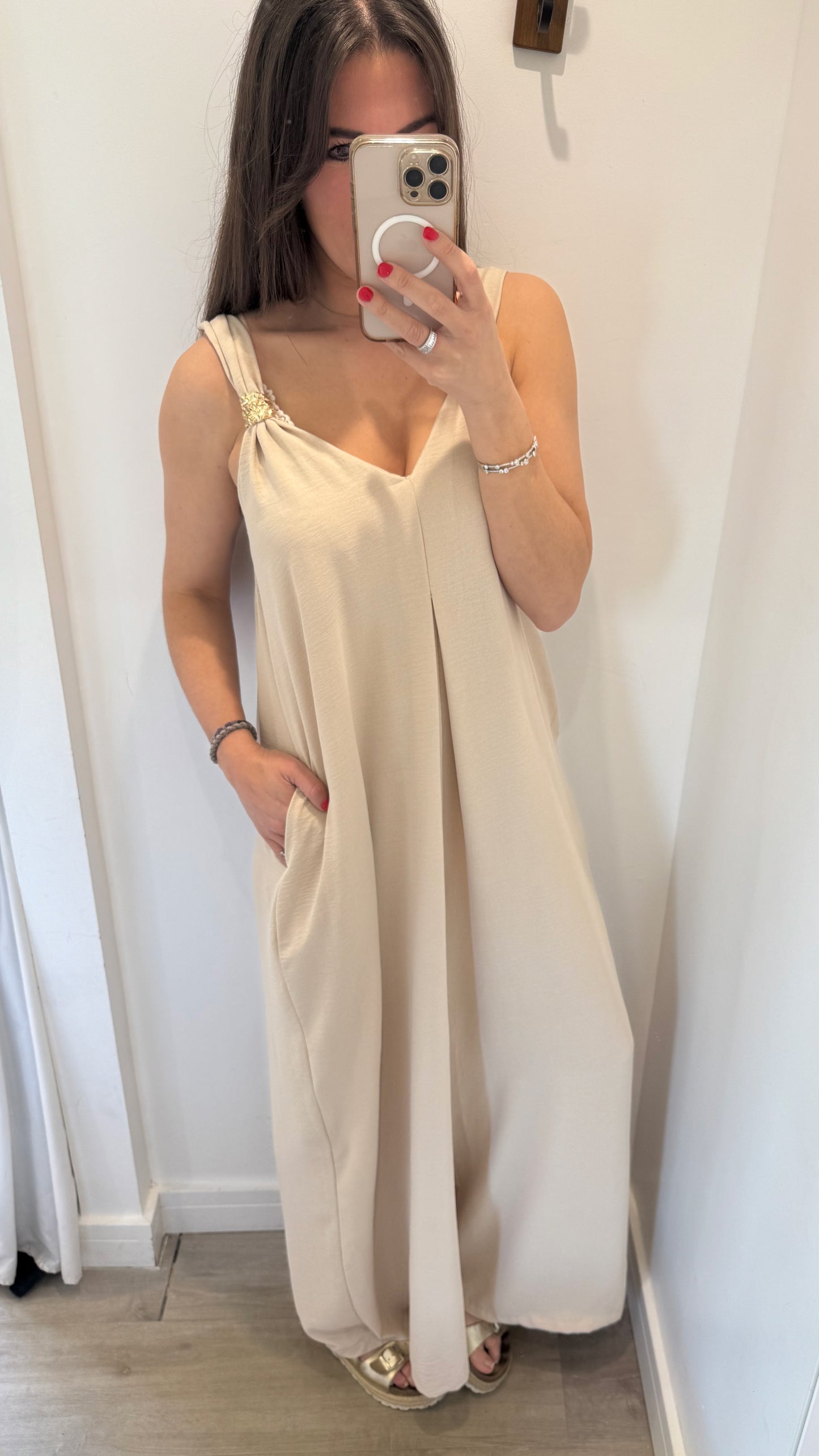 GOLD CLASP NUDE JUMPSUIT