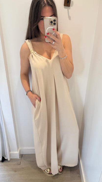 GOLD CLASP NUDE JUMPSUIT