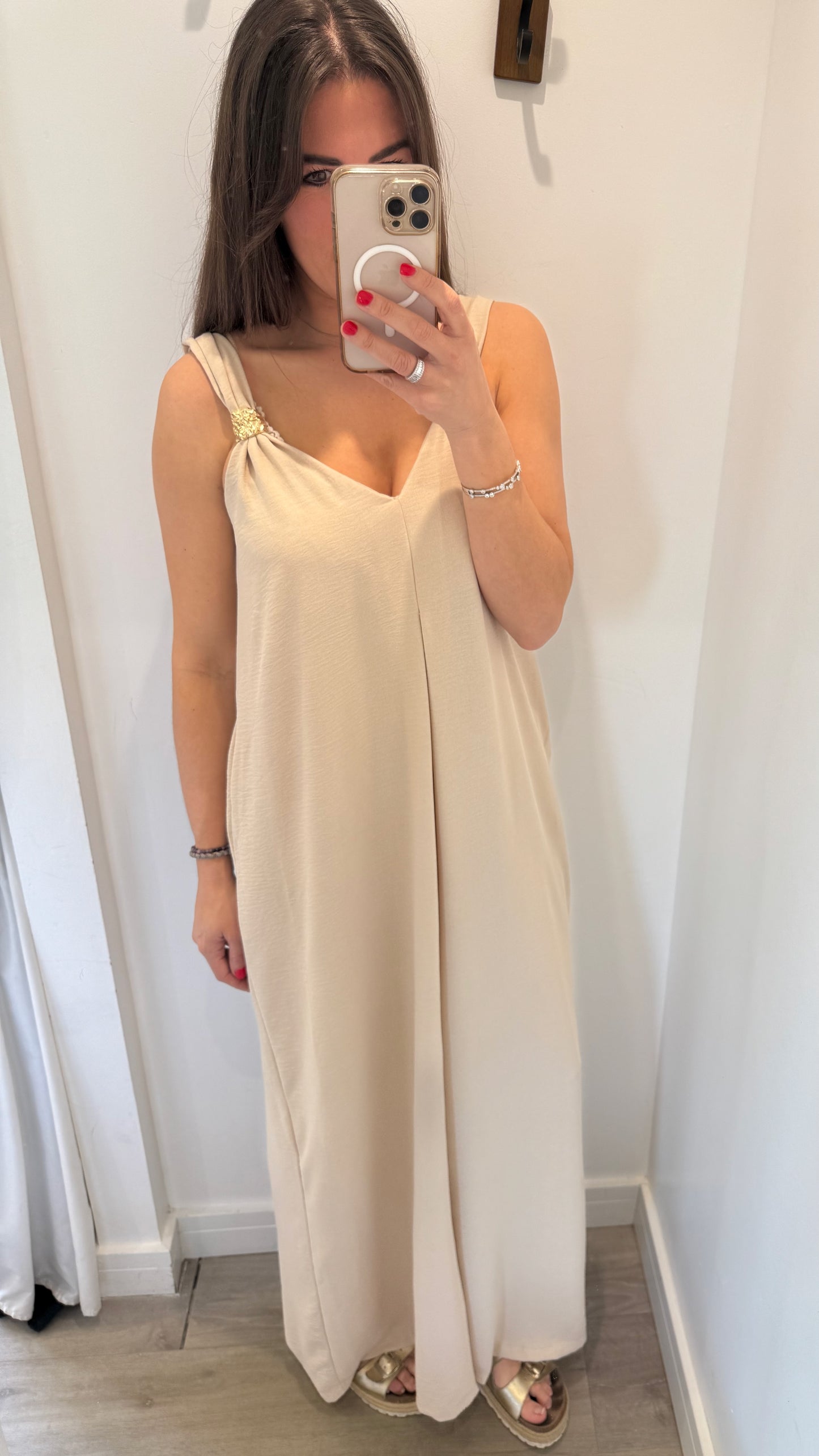 GOLD CLASP NUDE JUMPSUIT