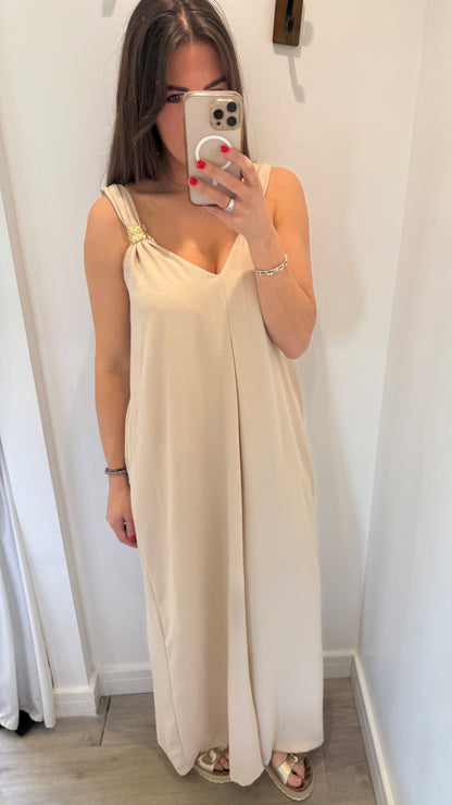 GOLD CLASP NUDE JUMPSUIT