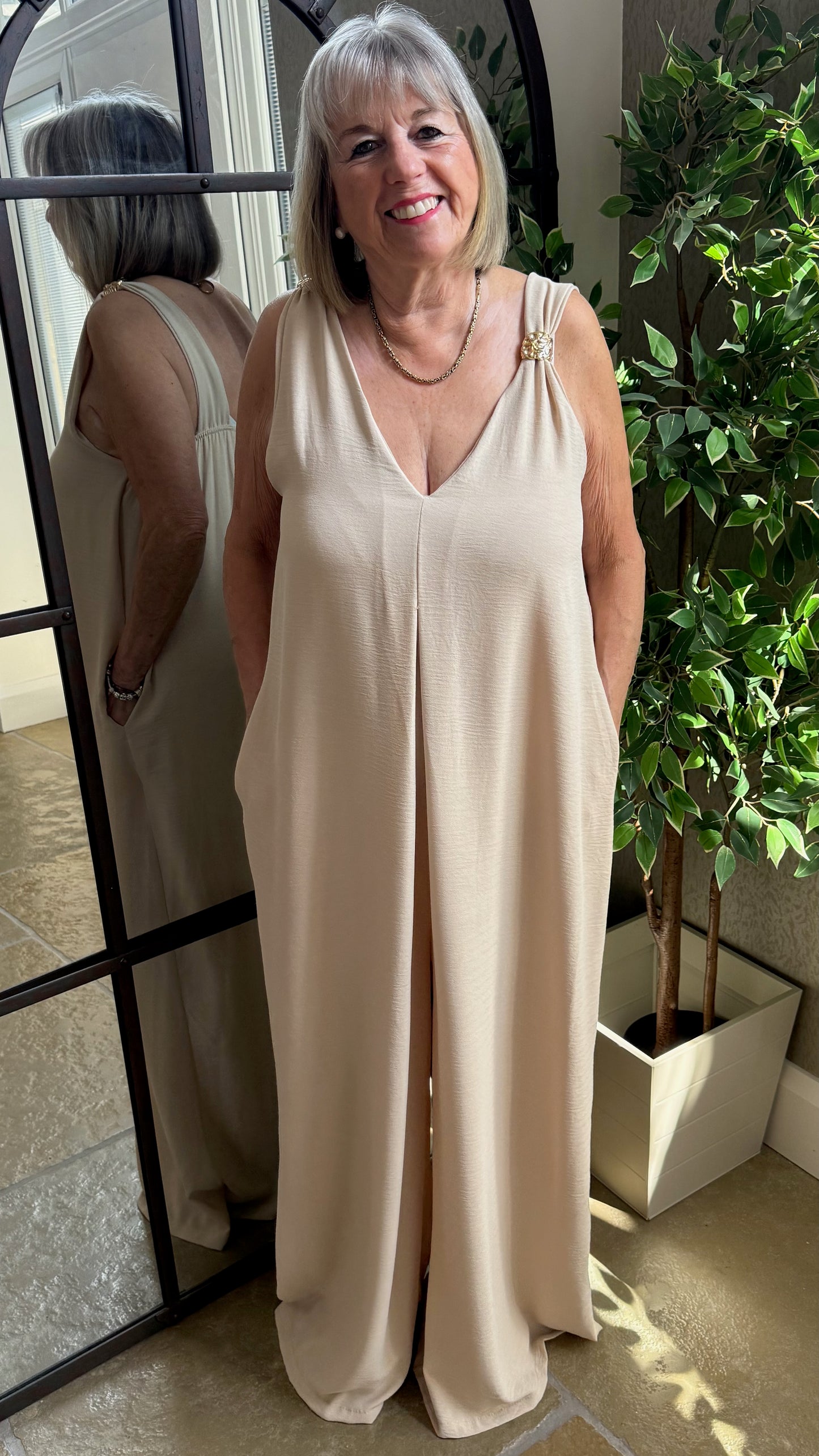GOLD CLASP NUDE JUMPSUIT