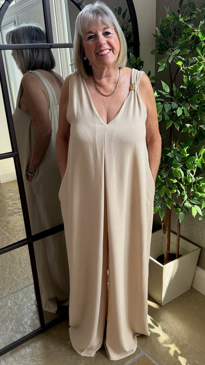 GOLD CLASP NUDE JUMPSUIT