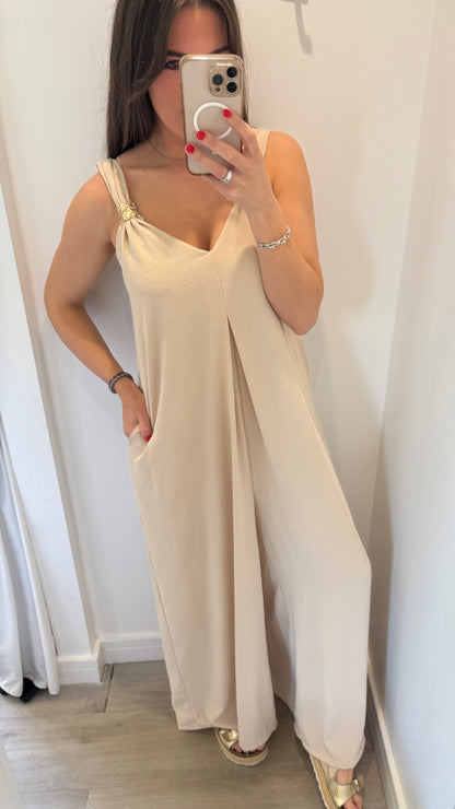 GOLD CLASP NUDE JUMPSUIT