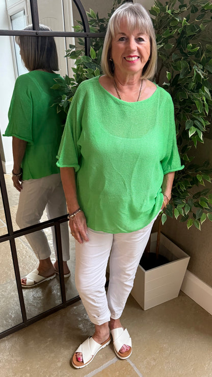 GREEN FINE KNIT TOP