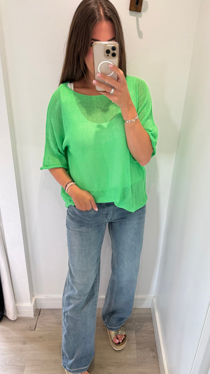 GREEN FINE KNIT TOP