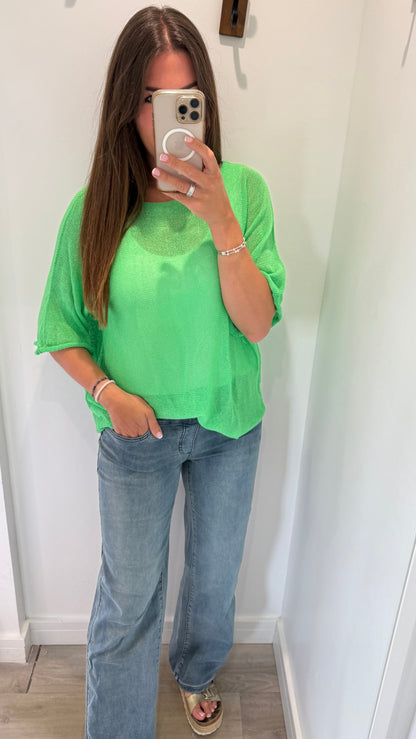 GREEN FINE KNIT TOP