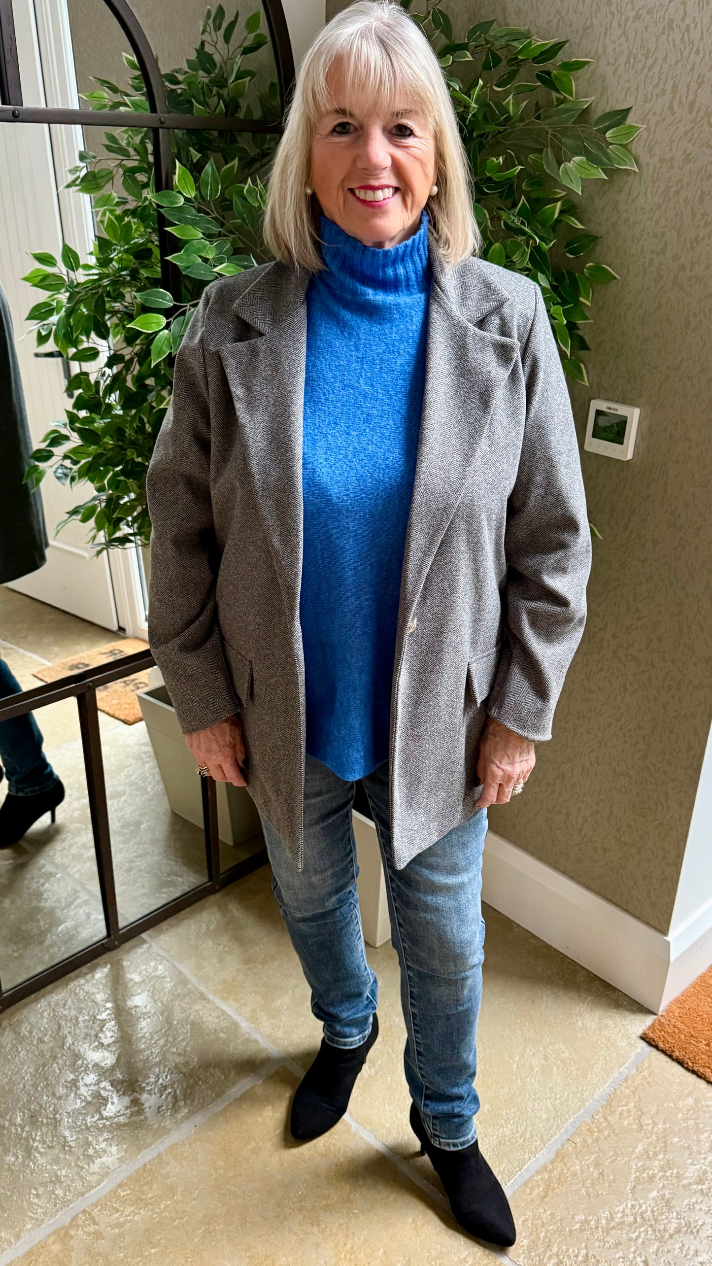 GREY TWEED STYLE ONE-BUTTON BLAZER