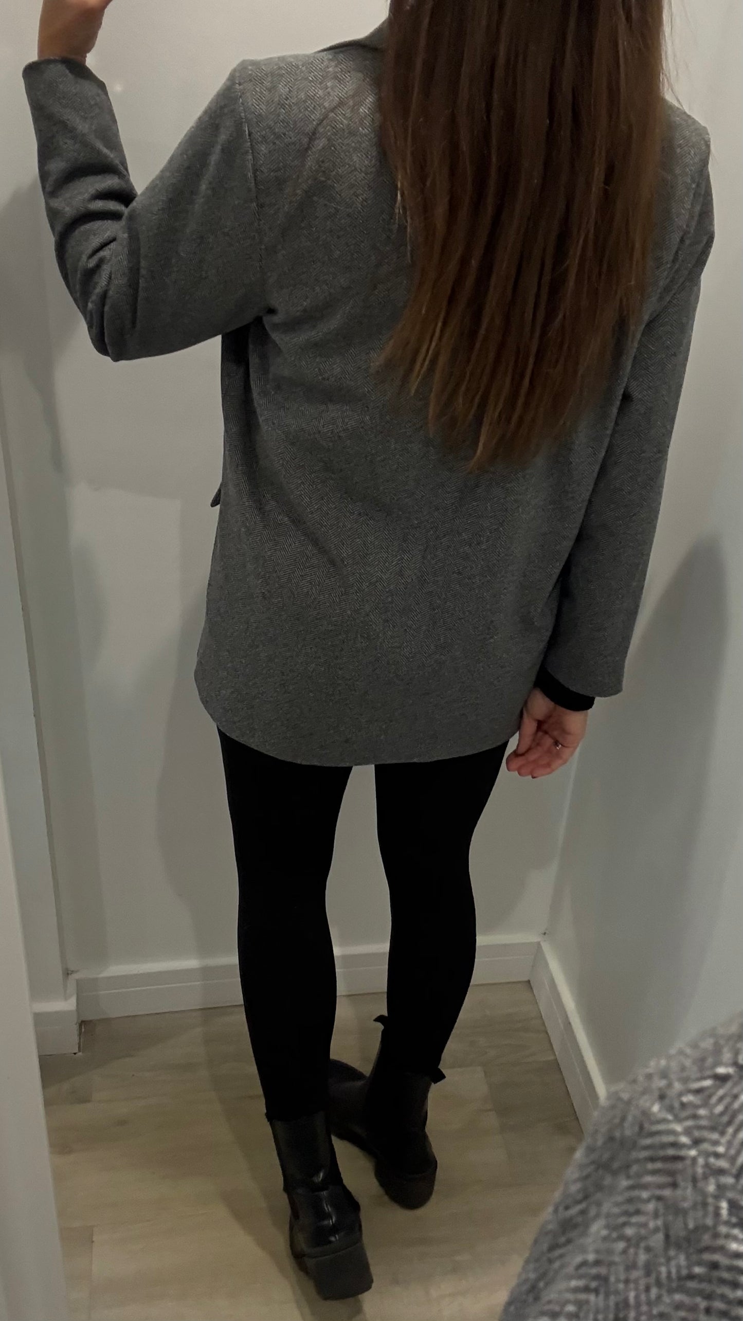 GREY TWEED STYLE ONE-BUTTON BLAZER