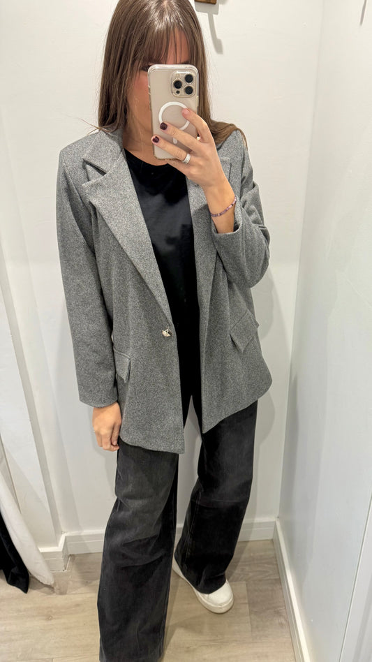 GREY TWEED STYLE ONE-BUTTON BLAZER