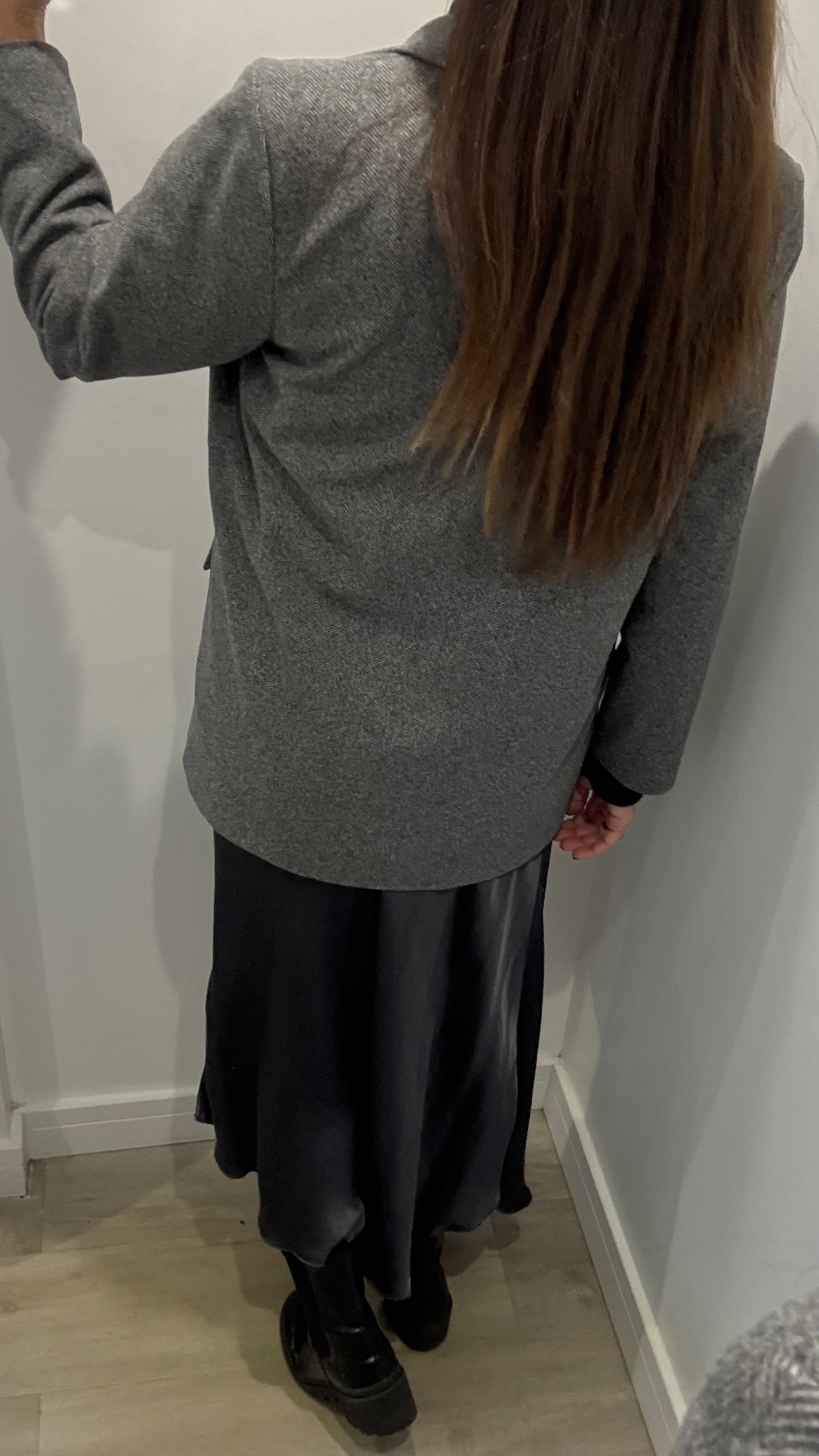 GREY TWEED STYLE ONE-BUTTON BLAZER