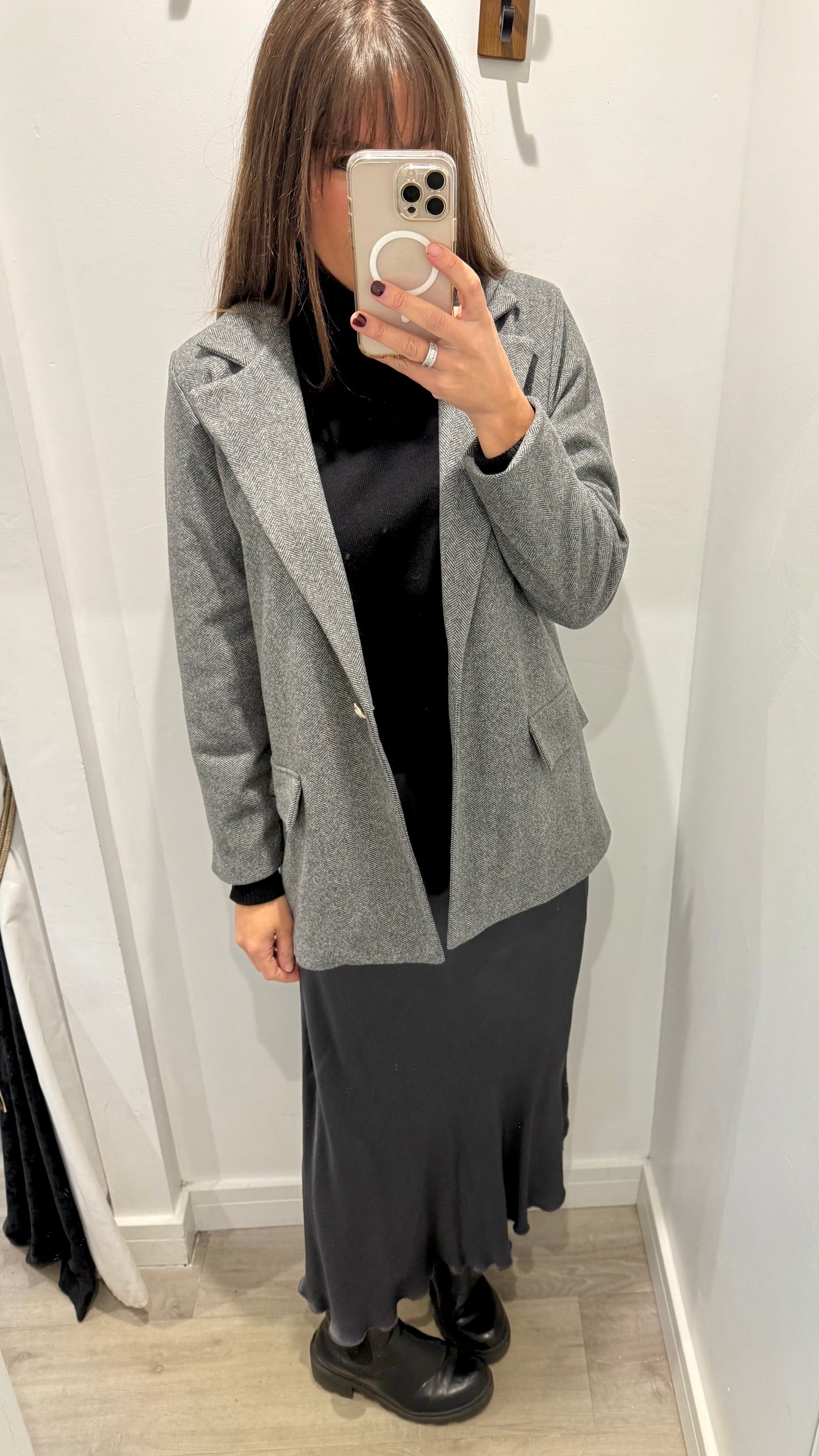 GREY TWEED STYLE ONE-BUTTON BLAZER