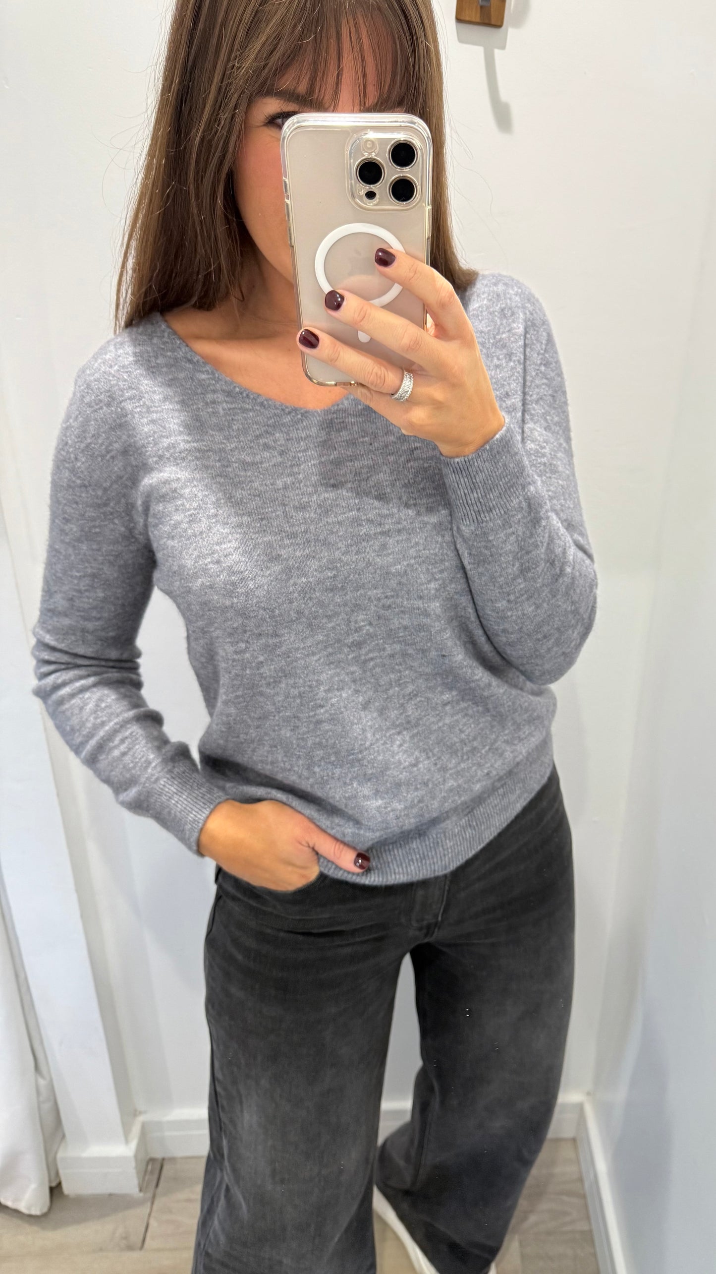 GREY V NECK JUMPER
